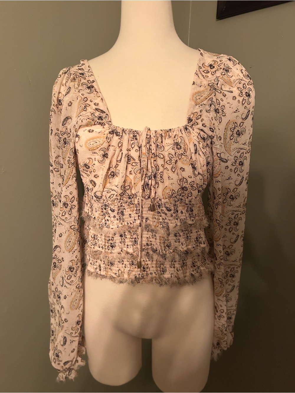 Free People Blush Paisley Smocked-Waist Blouse